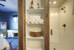 Master Bath Shower, Towels, Shelves
